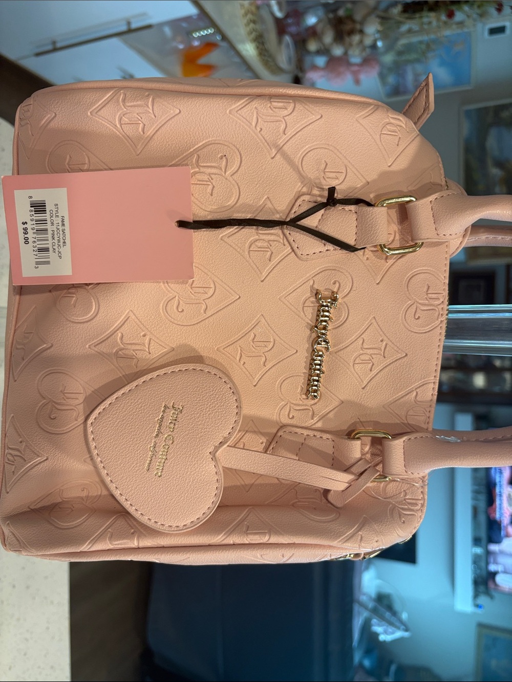 Juicy Couture blush pink embossed satchel with heart charm